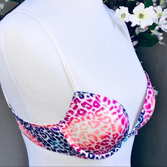 EUC VS PINK Heartbreaker Plunge Bra Rainbow Animal - Picture 2 of 15